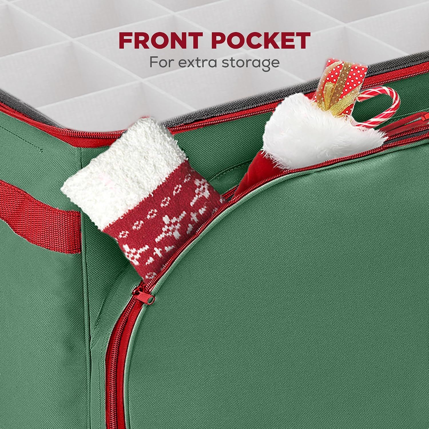 HOLDN’ STORAGE Premium Christmas Ornament Storage Container - Holds Up to 72-4” Ornaments Durable 600D Fabric - Adjustable Dividers - 3 Individual Trays - Metal Frame - Green image 5