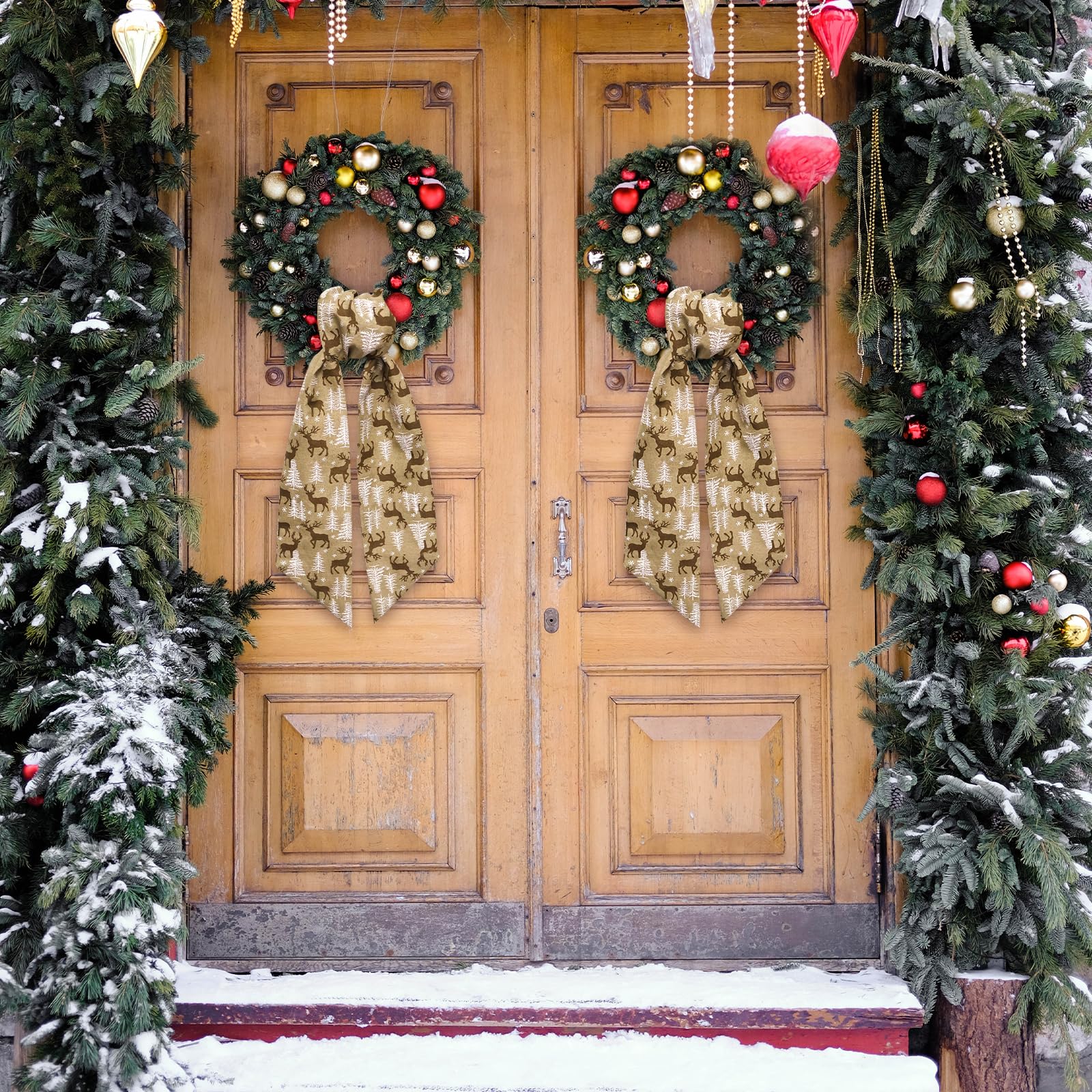Amazon.co.jp: Vickasi クリスマスリース サッシュ 玄関用 トナカイ