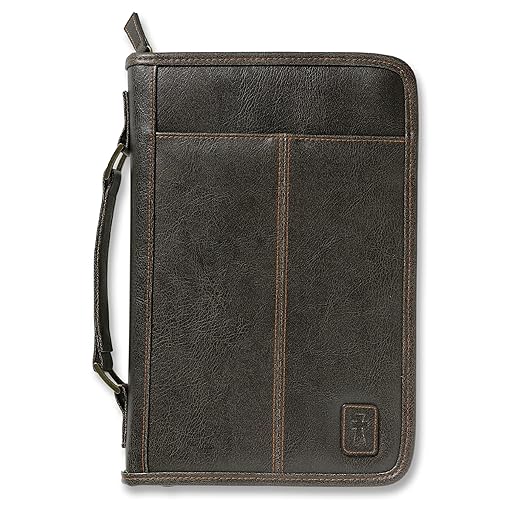 Aviator Bible Cover for Men, Zippered, with Handle, Leather Look, Brown, Extra Large