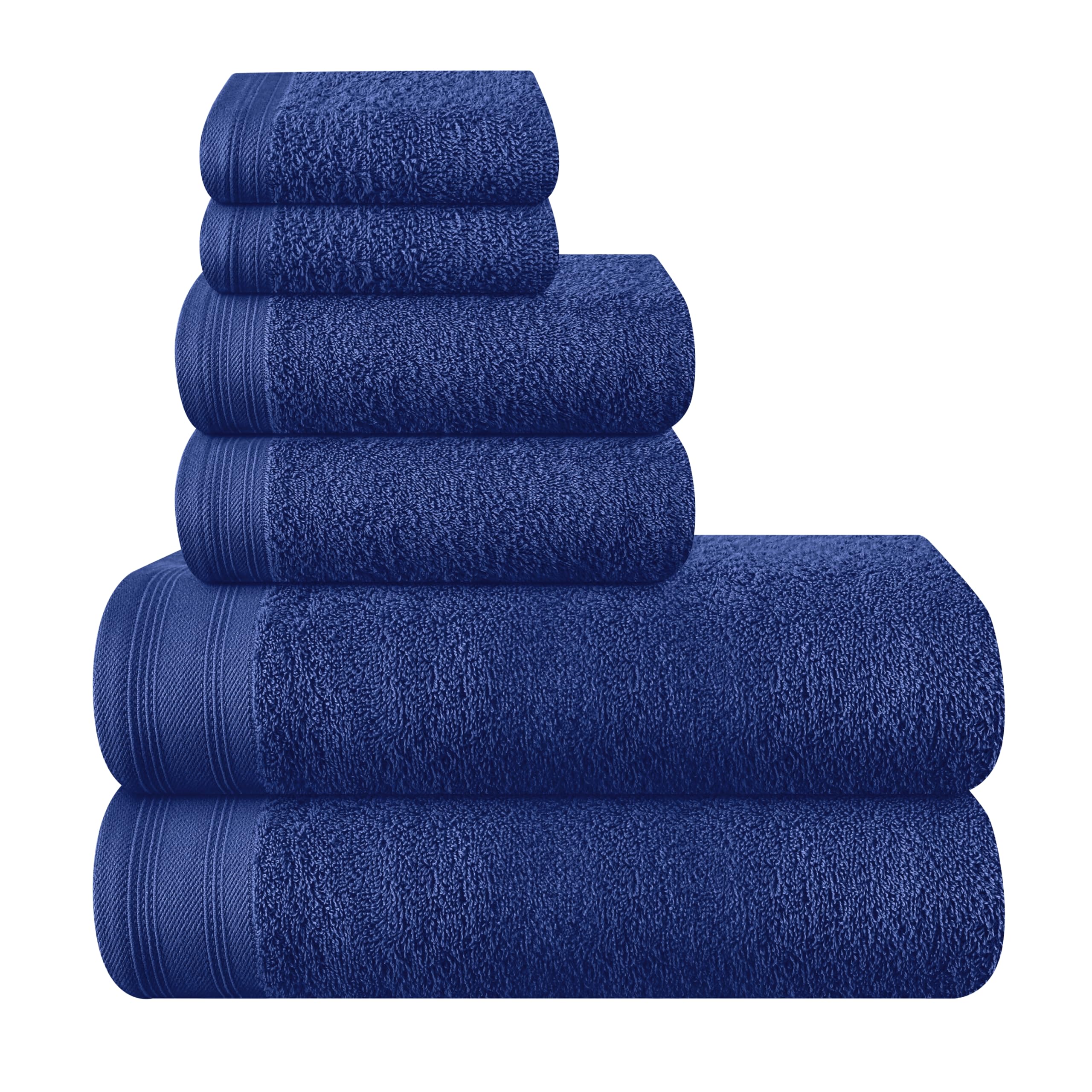 MALLONI Home Ultra-weiches 6er-Pack Baumwoll-Handtuch-Set, enthält 2 übergroße Badetücher 70 x 140 cm, 2 Handtücher 40 x 60 cm und 2 Waschbetten 30 x 30 cm, Marineblau