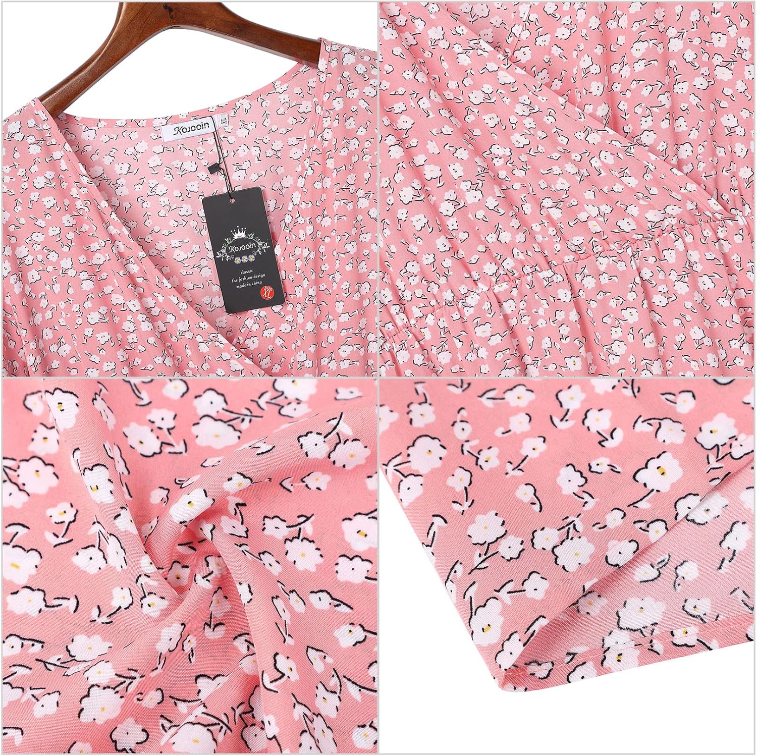 KOJOOIN Women Plus Size V Neck Wrap Maxi Dress Short Sleeves High Waist Ruffle Summer Casual Dress with Belt - Image 5