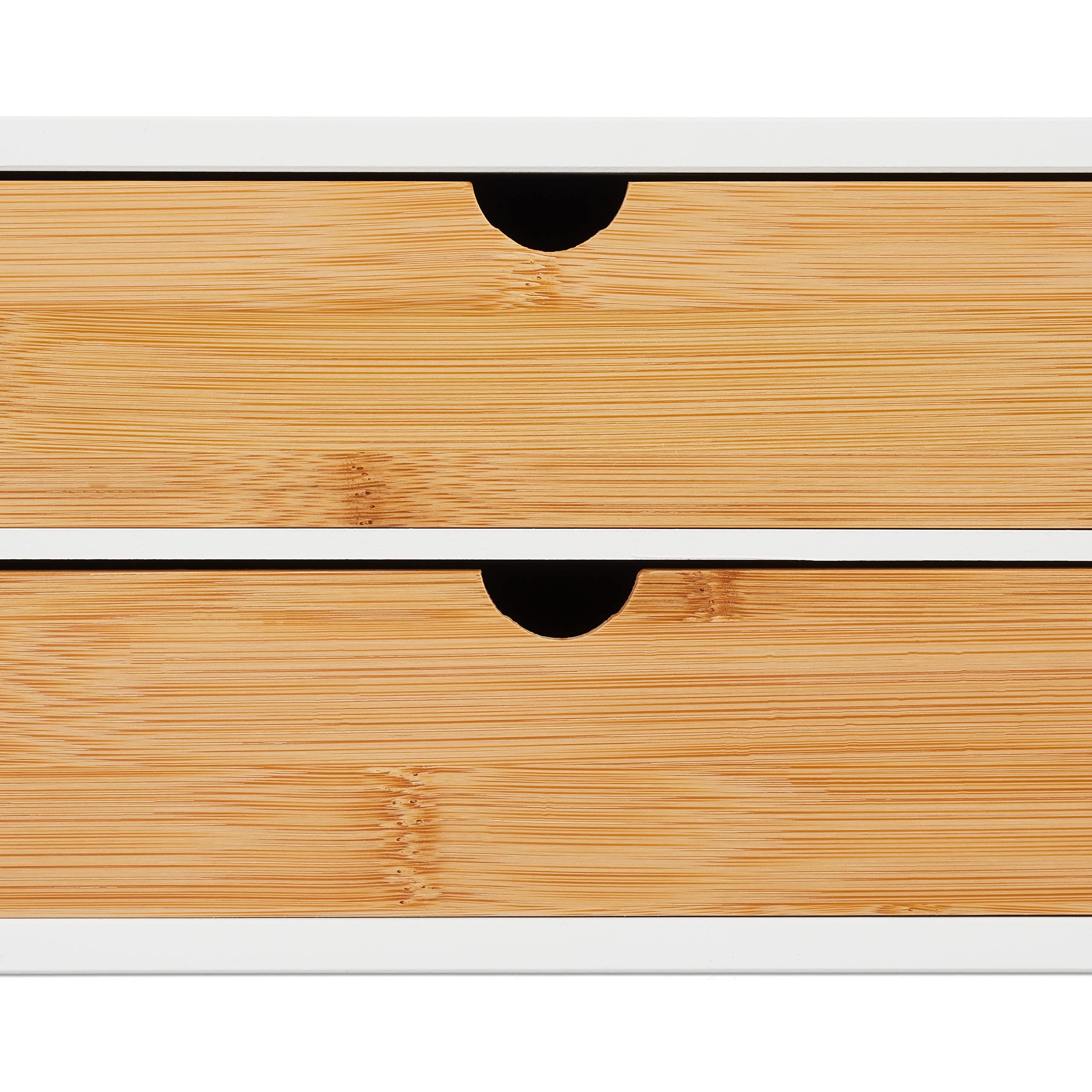 Relaxdays Organizador Escritorio, 2 Cajones, Almacenamiento Material Oficina, Bambú y MDF, 14x33x21cm, Natural y Blanco