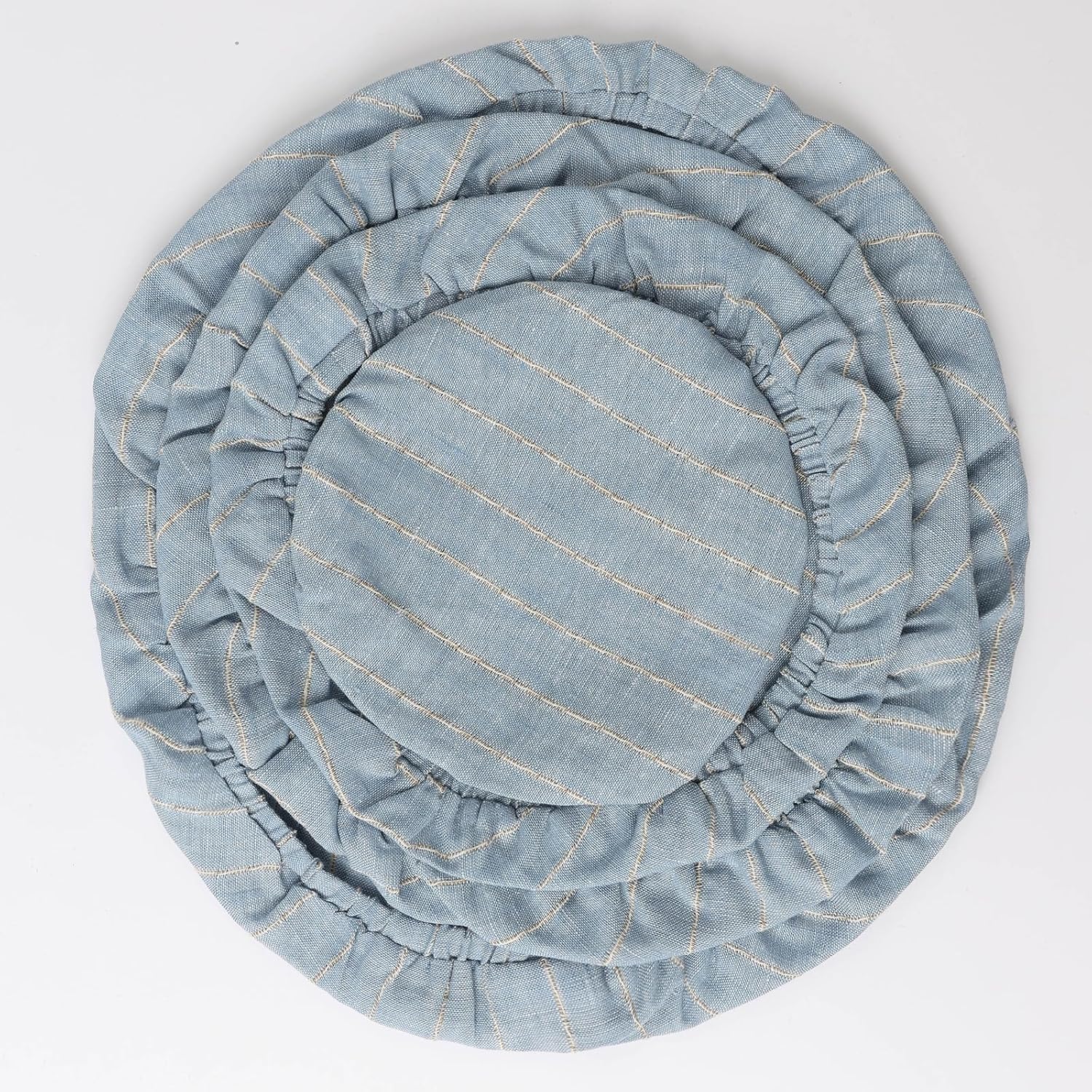 100% Linen Stripe Bowl Covers Reusable For Bread Proofing, 4 Pcs Elastic Cloth Fabric Bowl Covers, 5.9 * 7.9 * 9.8 * 11.8 Inches, Blue