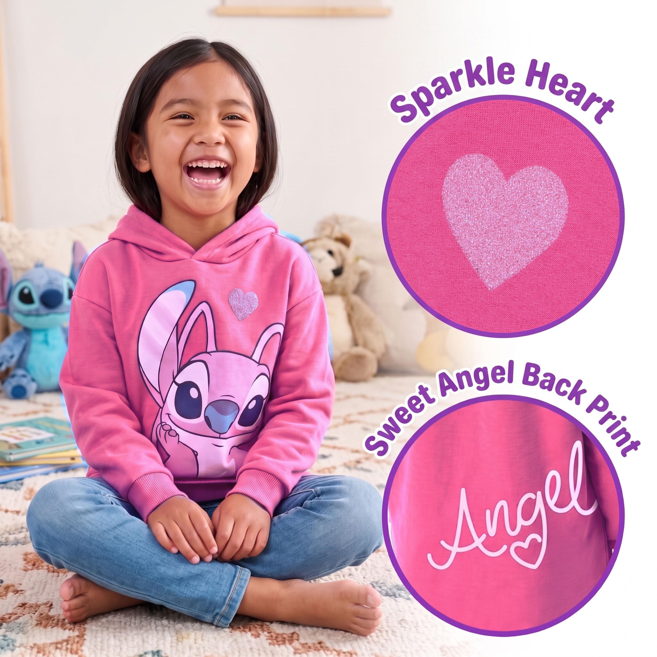 Disney Stitch Felpa Bambina | Stitch E Angel Felpa con Cappuccio | Lunga Maglioni Ragazza | Maglione Bambina | 5 E 13 Anni