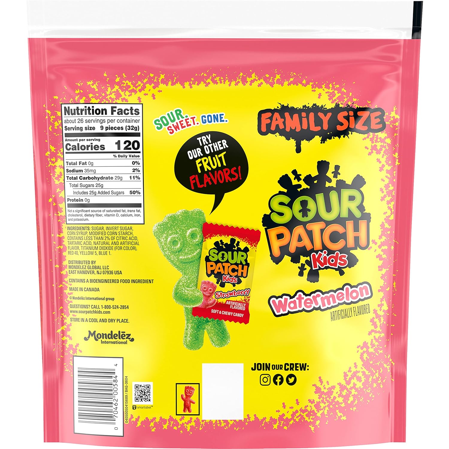 SOUR PATCH KIDS Watermelon Soft & Chewy Candy, Family Size, 4 - 1.8 lb Bags