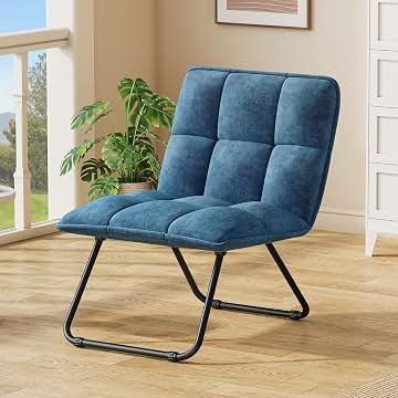 YITAHOME Butacas de Salon,Silla Tocador Plegable, Sillon Lectura Asiento Acolchado con Marco de Metal, Sillones para el Salón Ligero y Portátil para Sala, Dormitorio, Oficina,Azul