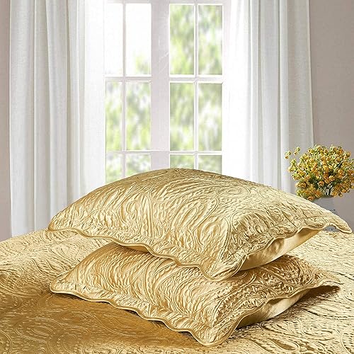 Miniatura 4 de HESTIN Edredón de satén con estampado de cachemira de 4 piezas, colcha suave y ligera con borde festoneado, juego de ropa de cama de lujo con