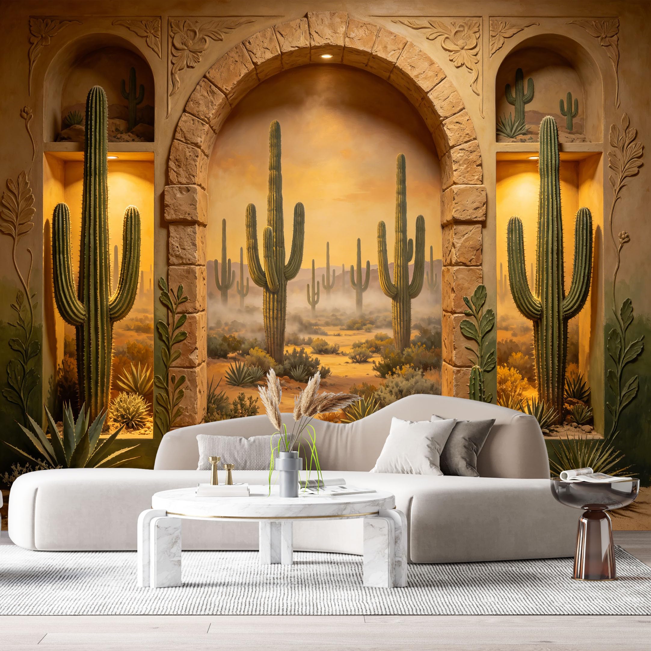 Custom Size Wall Murals Western Desert Landscape Saguaro Cactus 3D Trompe L'Oeil SelfAdhesiveWall Fabric Removable Wallpaper Wall Decor for Living Room Bedroom Bathroom