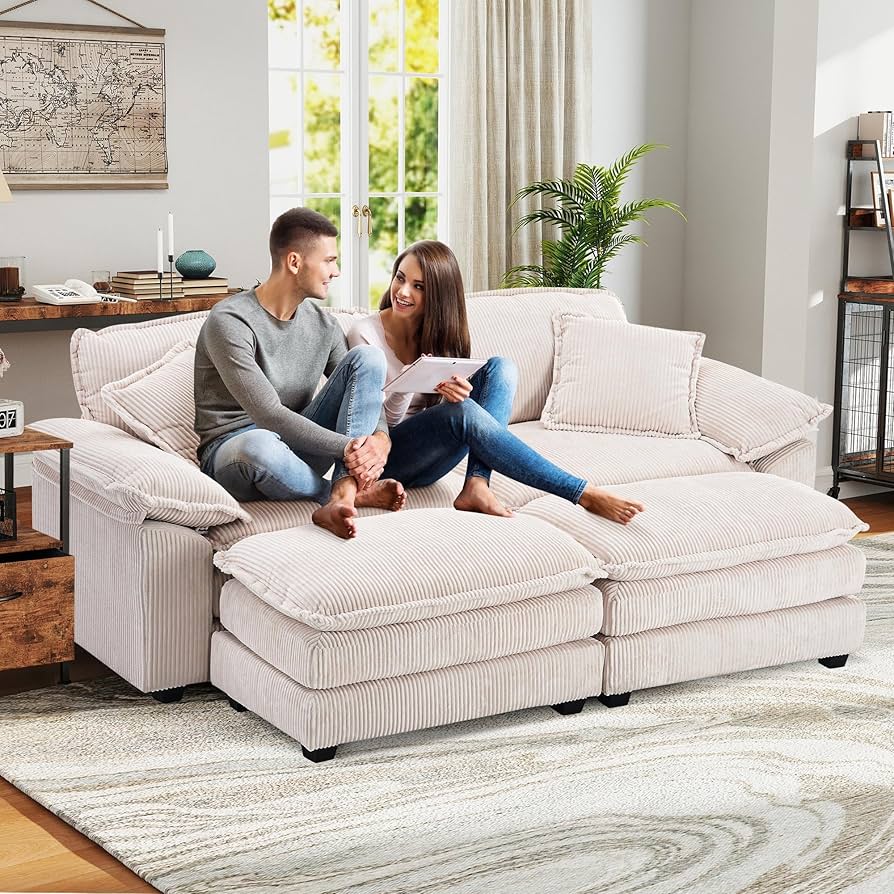 Amazon.com: Corduroy Modular Cloud Sofa with Ottoman, Comfy 2