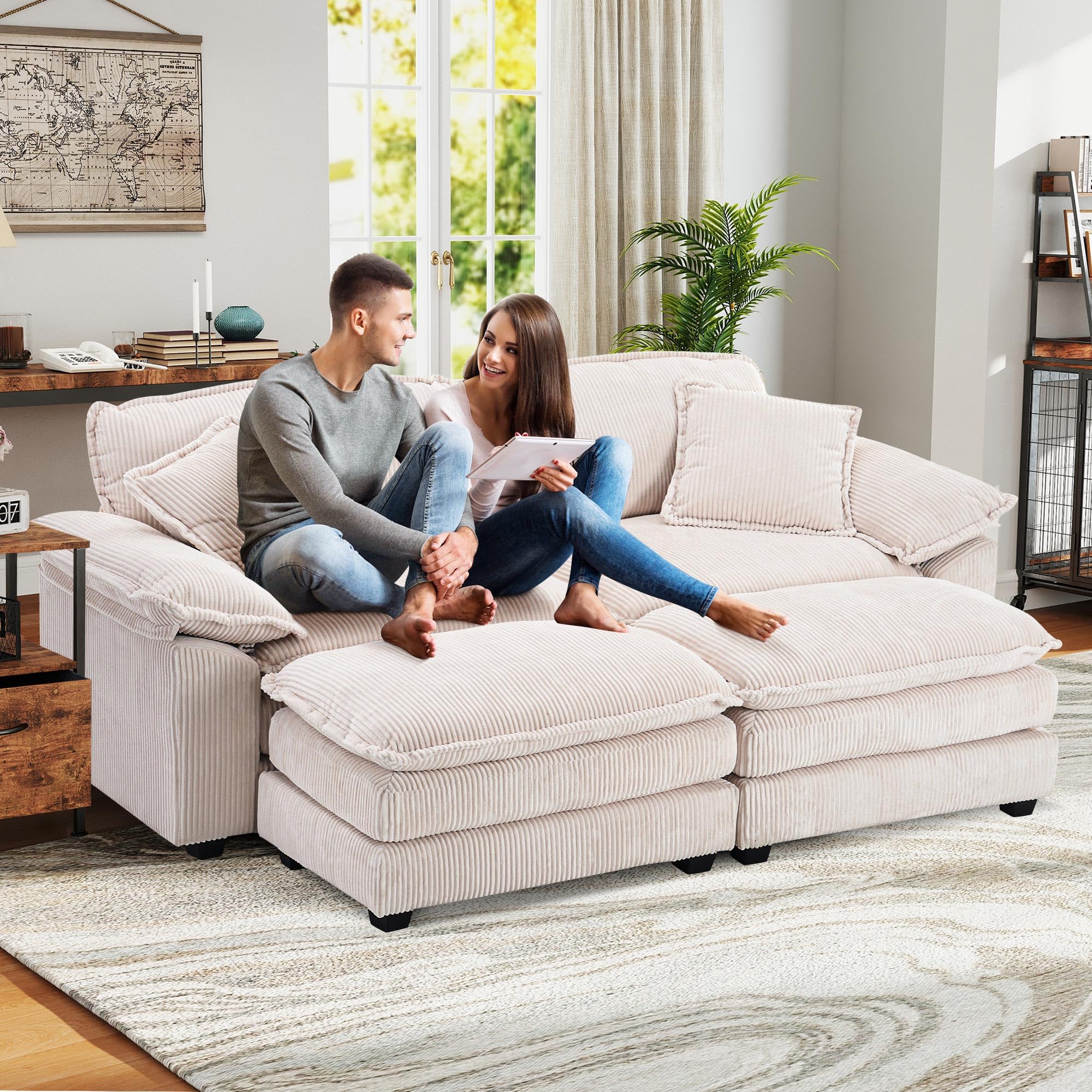 Amazon.com: Corduroy Modular Cloud Sofa with Ottoman, Comfy 2