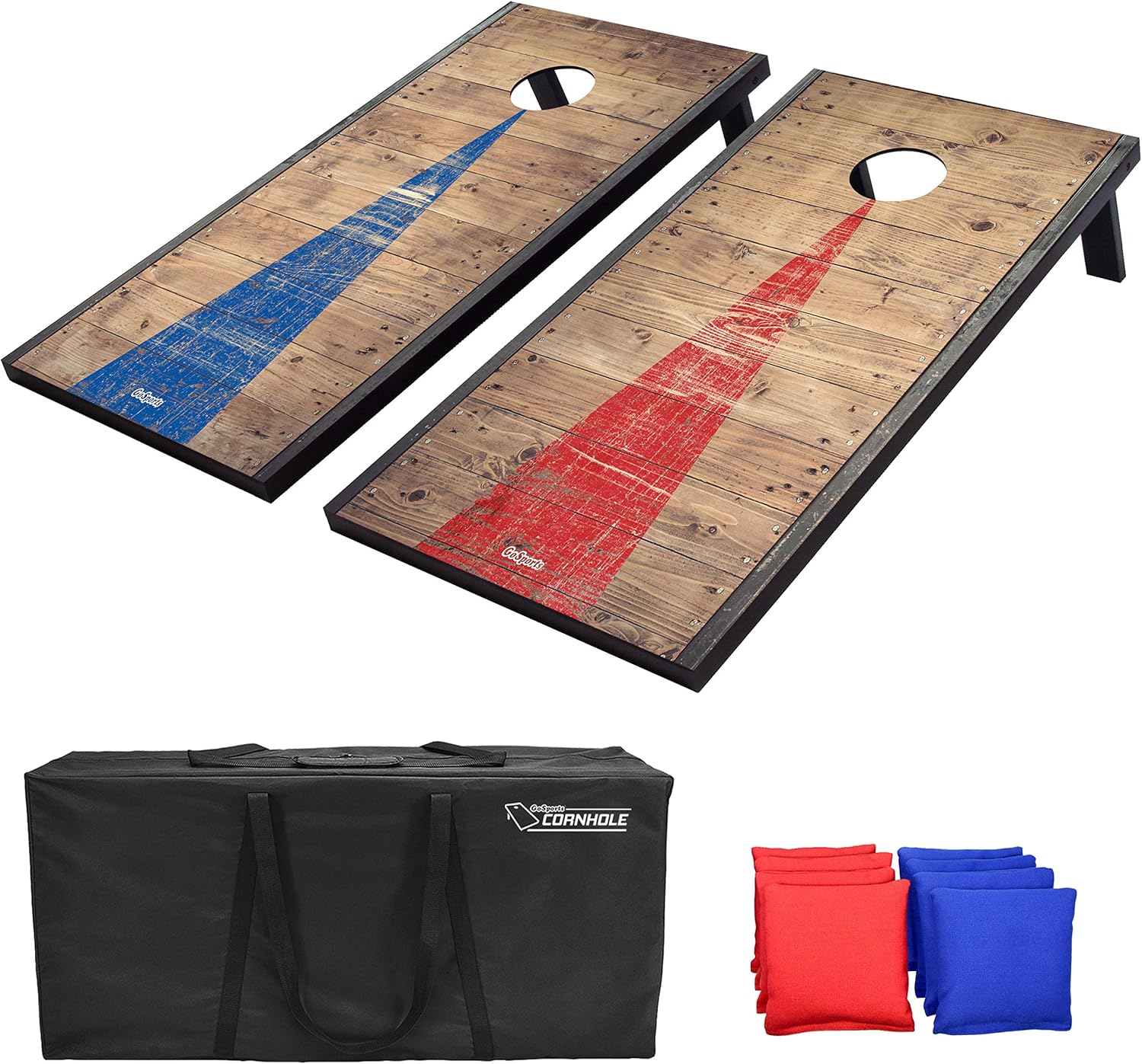 GoSports Classic Cornhole Set with Rustic Wood Finish | Includes 8 Bags, Carry Case and Rules, Steel , 3 x 2 feet : Sports & Outdoors