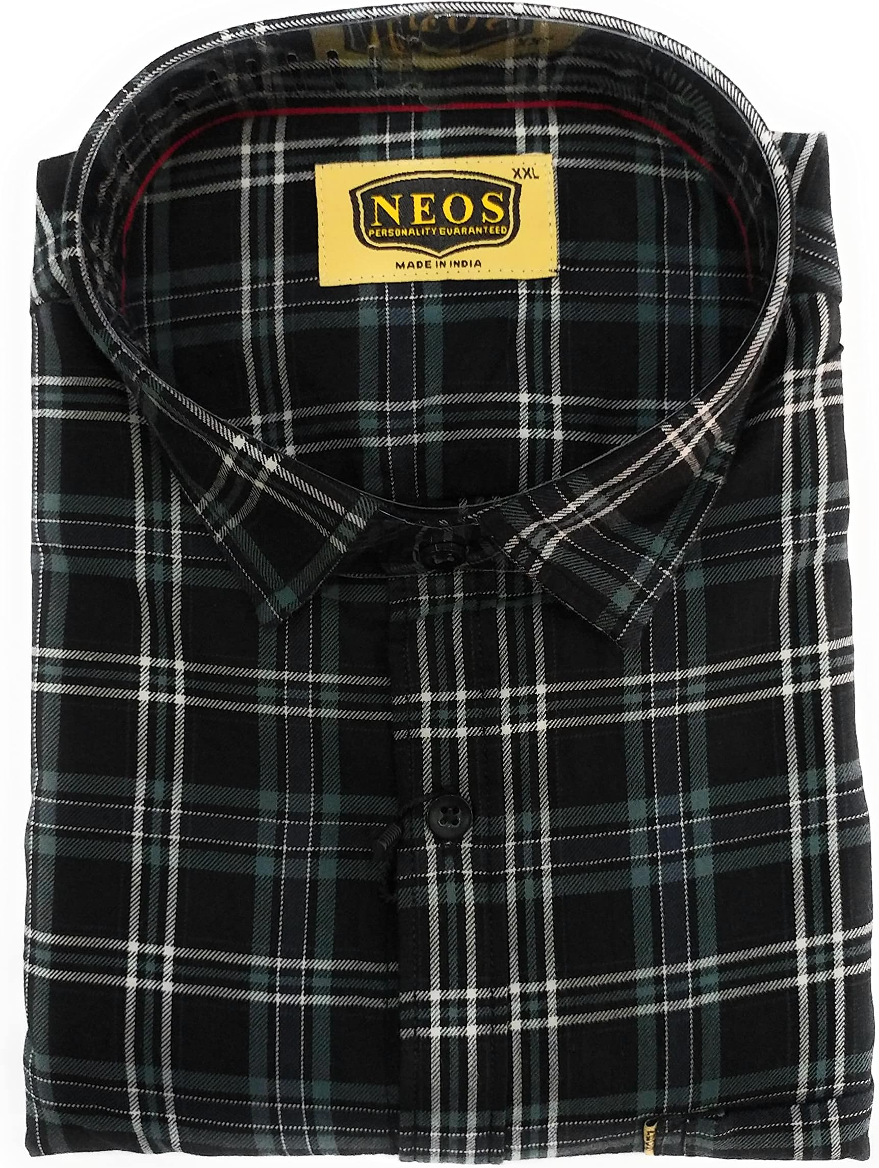 FINEDEAL Men's Regular Fit Full Sleeve Cotton Checks Shirt, Black