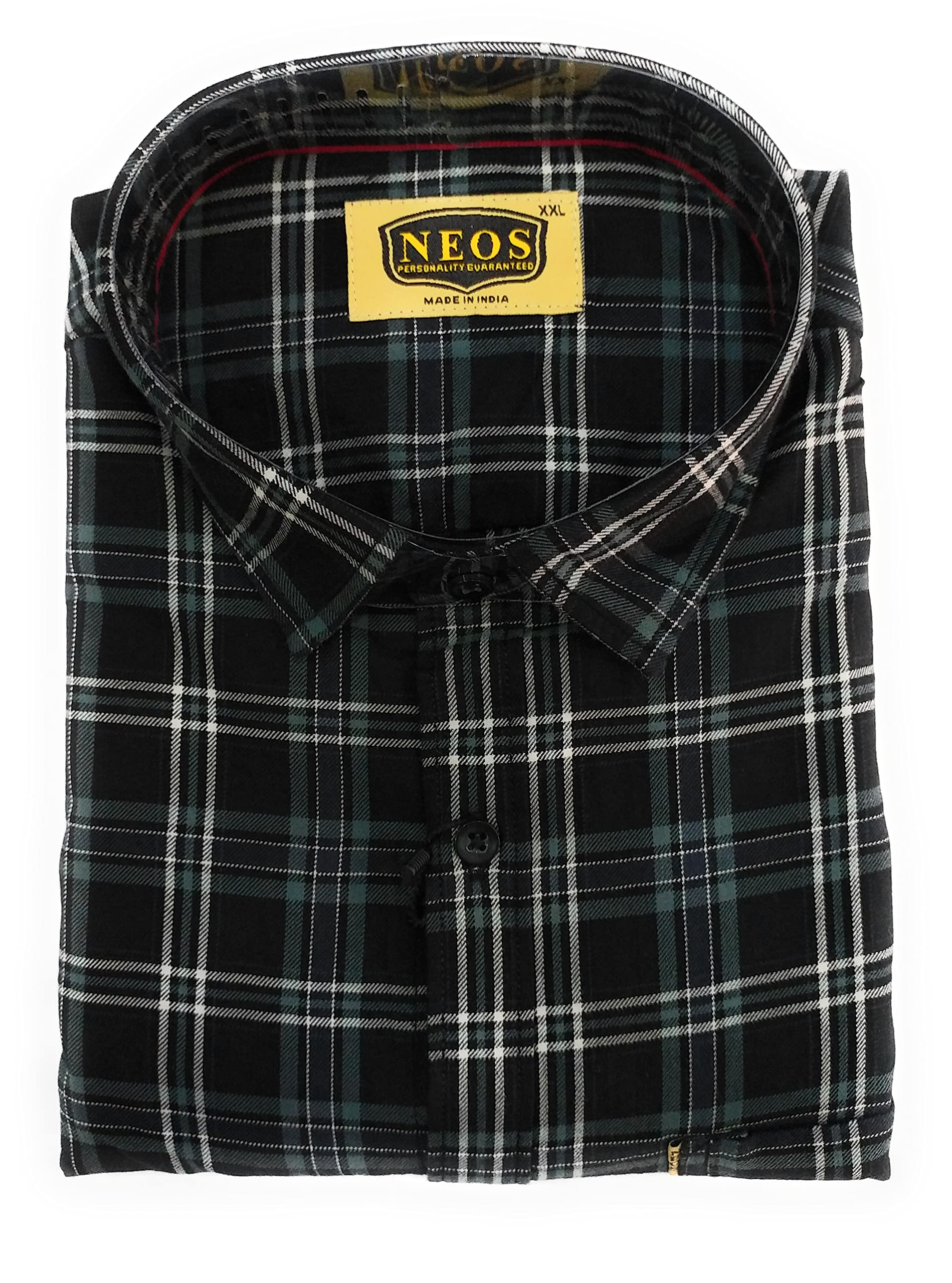 FINEDEAL Men's Regular Fit Full Sleeve Cotton Checks Shirt, Black