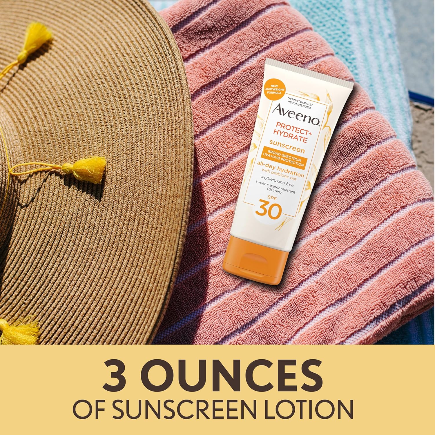 Aveeno Protect + Hydrate Moisturizing Sunscreen Lotion with Broad Spectrum SPF 30 & Prebiotic Oat, Weightless Sweat & Water-Resistant Full Body Sunscreen, Oxybenzone-Free, 3.0 fl. oz - Image 3