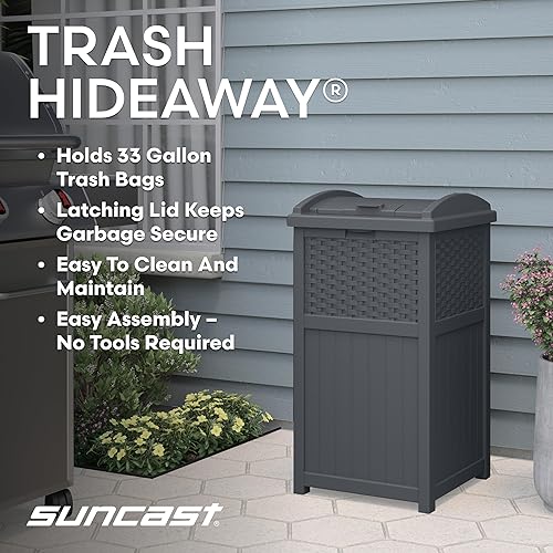 Miniatura 22 de Suncast Hideaway - Contenedor de basura de resina con tapa para exteriores, 33 galones, para patio, terraza o jardín, color café Marrón