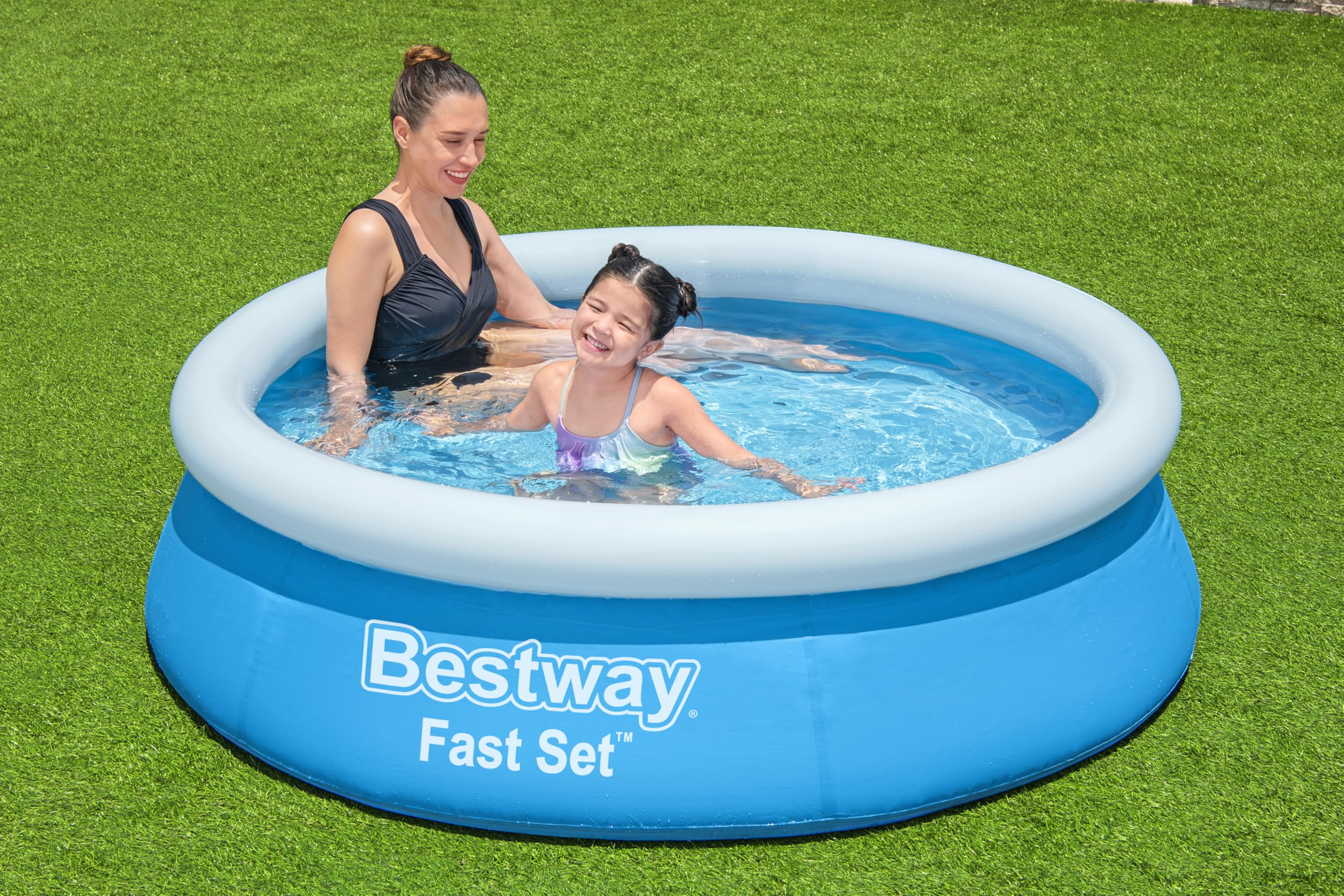 Bestway Fast Set Aufstellpool ohne Pumpe, Ø 183 x 51 cm, Blau, Rund, 940 Liter, TriTech-Material, Selbstaufbauend, Sicherheitsventil, Inkl. Reparaturflicken