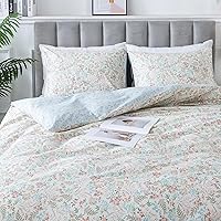 Vista 29 de HoneiLife Juego de funda de edredón floral 100% algodón, 3 piezas, suave, ropa de cama botánica con cierre de cremallera y lazos en las esquinas