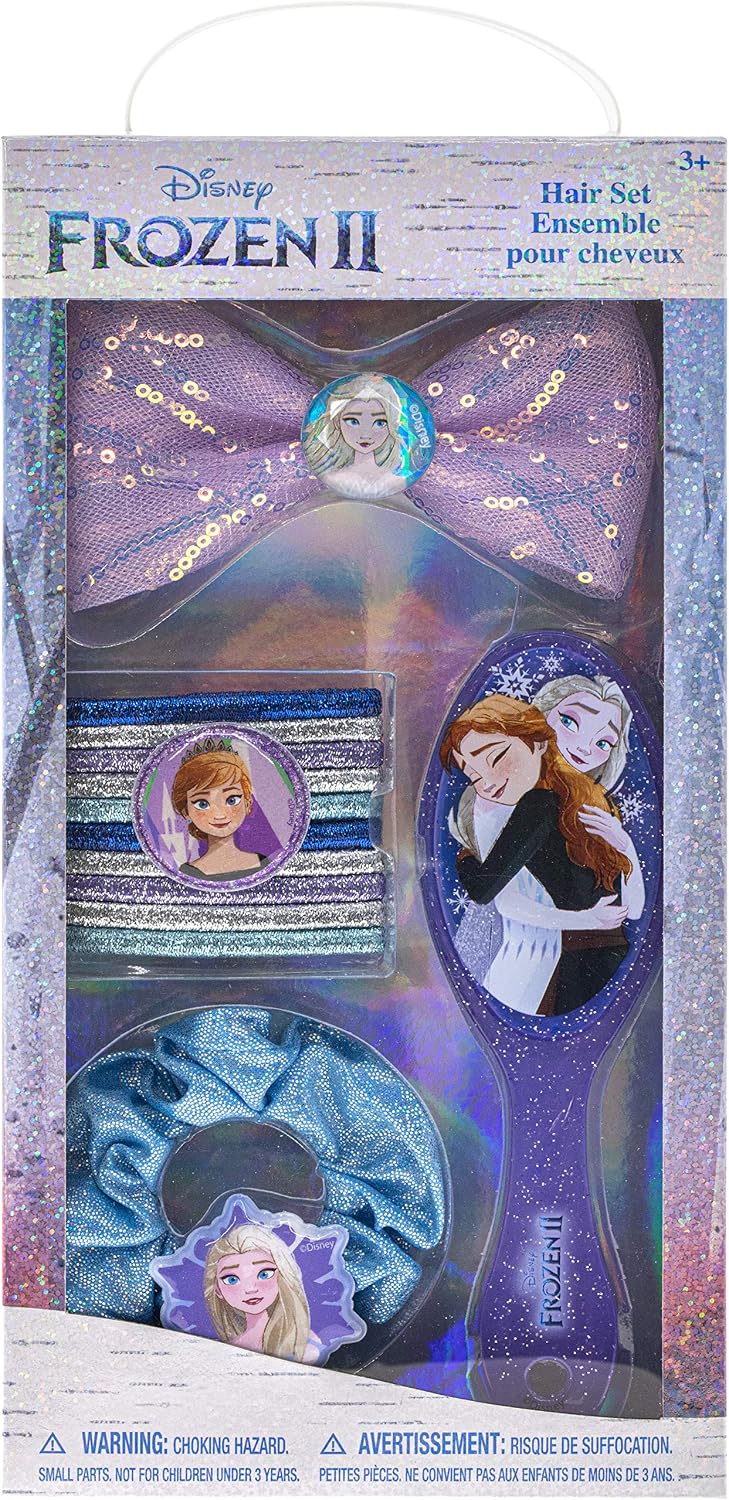 Disney Frozen 2 - Townley Girl Hair Accessories Set, Kit Includes, 1 Hair Brush, 10 Hair Tie, 1 Hair Bow 1 Hair Pony, 14 Pcs