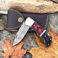Vista 28 de WINTERFELL Damascus Steel Pocket Folding Knife Handmade Premium Quality Knives 6.5'' Small Pocket Knife for Outdoor, Camping, Hiking Back Lock Blade