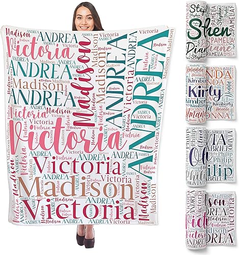 Miniatura 4 de Manta personalizada, mantas personalizadas, 40 x 60 pulgadas, regalo para mejor amigo con nombres artísticos de palabras, 8 estilos de colores y