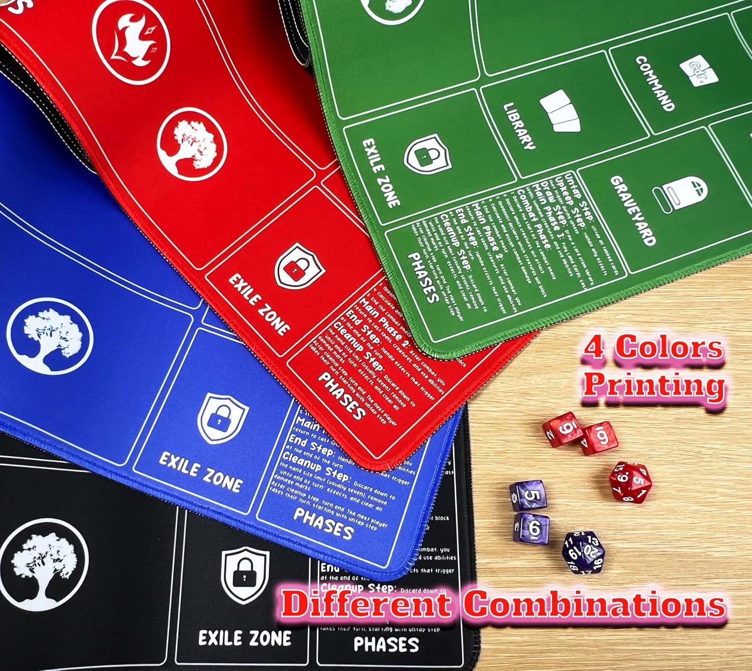 Card Game Playmats MTG Playmat for Beginner 2 Pack with Dices, Magic Mat Commander Deck Card Playmat for TCG MTG Accessories Play Mat 24x14 Inches Duel Card Battles, Black/Red