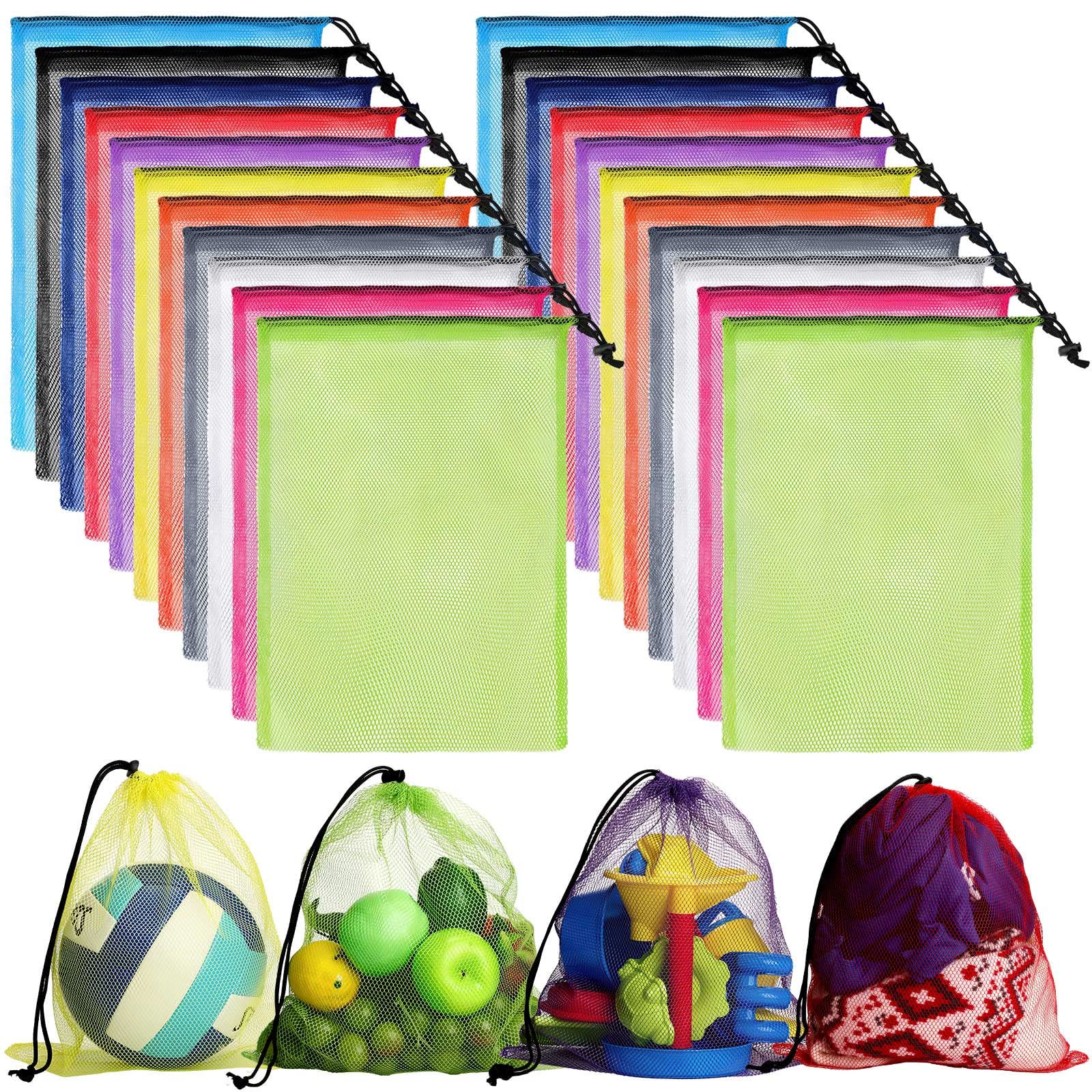 44 Large Mesh Bags with Drawstring Closure - 13.78 x 15.75 Inch, Colorful Mesh Laundry, Gym, Sports, Toys Storage Sacks