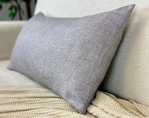 Miniatura 3 de Aiking Home - Funda de almohada tejida de lino sintético fino, tamaño 14 x 26 pulgadas, color gris claro