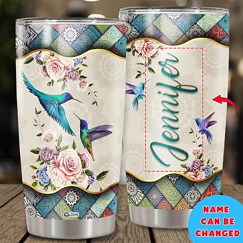 Vista 52 de WAZONE Vaso personalizado de flores de mariposa con tapa, acero inoxidable azul marino, 20 30 onzas, taza de café de viaje con aislamiento al vacío