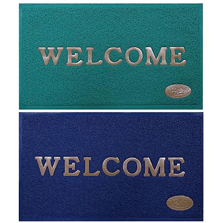 Kuber Industries PVC Anti Skid 2 Pieces Welcome Door Mat (Green & Blue) -CTKTC029002