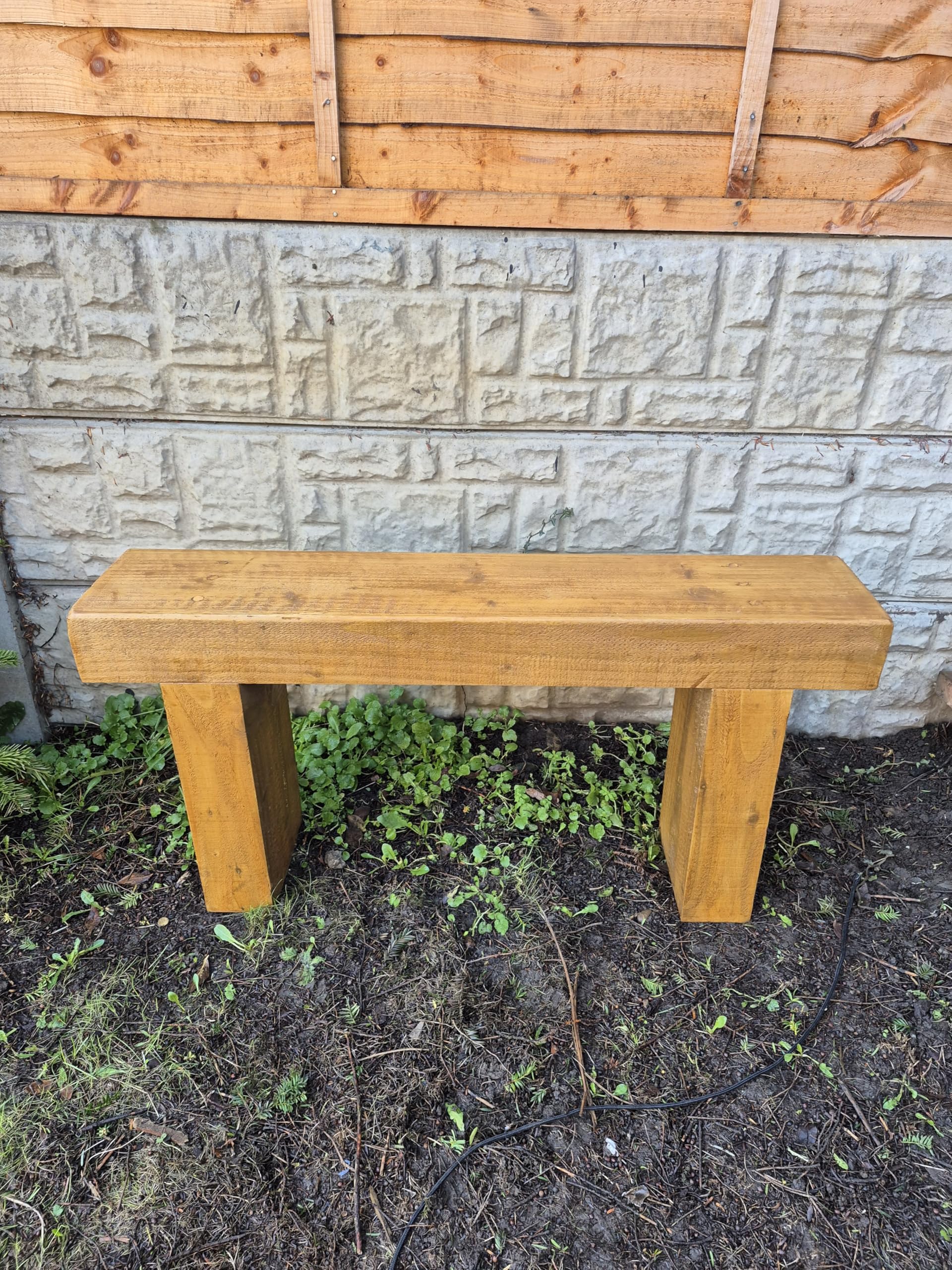 Rustic Wooden Bench, Black Finish, Farmhouse Style, Indoor Outdoor Seating (Natural Oak, 60 cm Height + 80 cm Length)