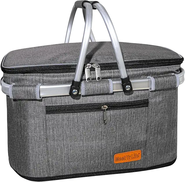 ABIUBIU Großer isolierter Kühlkorb - Piknik Kori mit 4-Stunden-Isolierung & 26L Fassungsvermögen