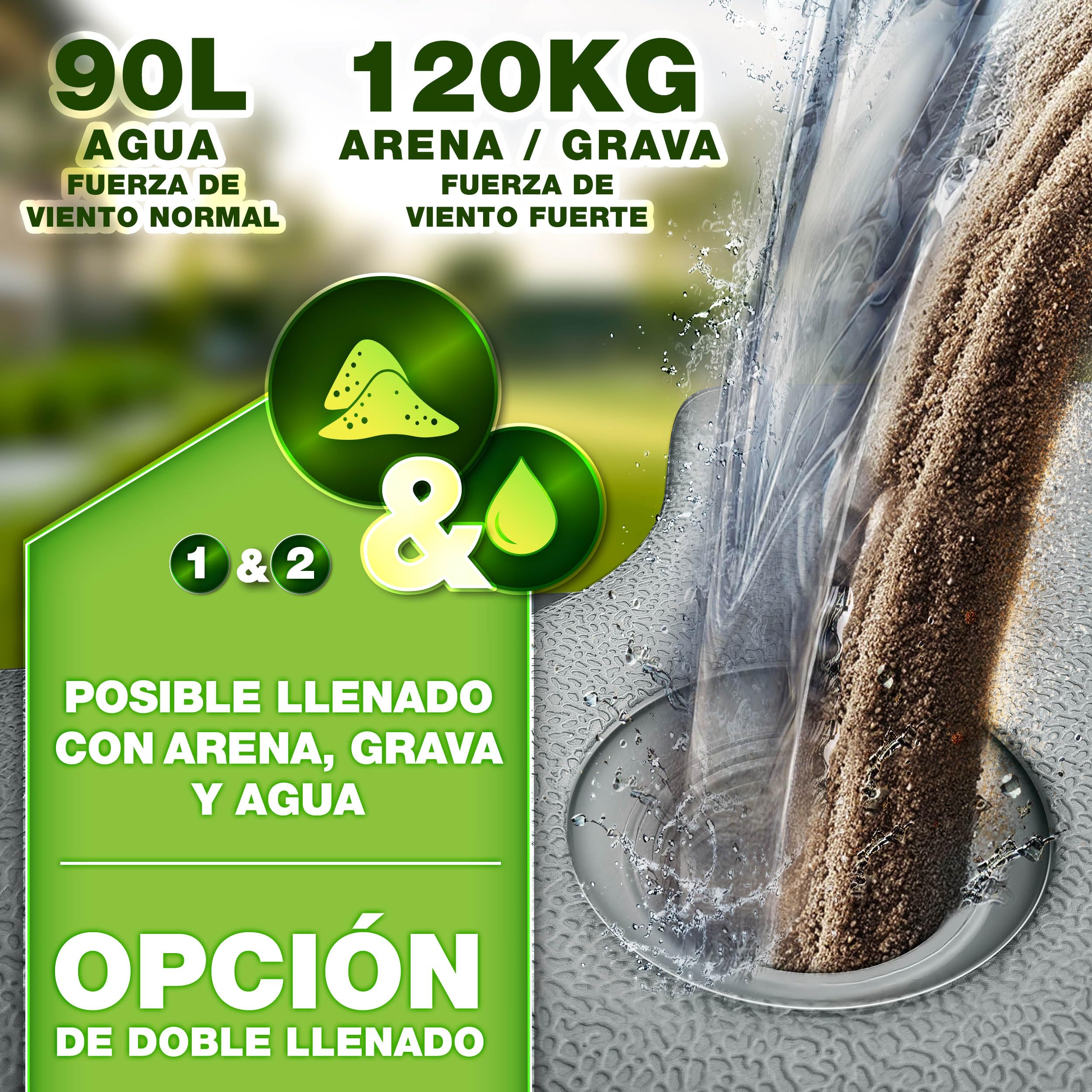 tillvex Soporte para sombrilla de 90 l/120 kg, 4 Piezas, Incluye Conector de Metal, Peso de la sombrilla rellenable con Agua o Arena, Resistente a la Intemperie