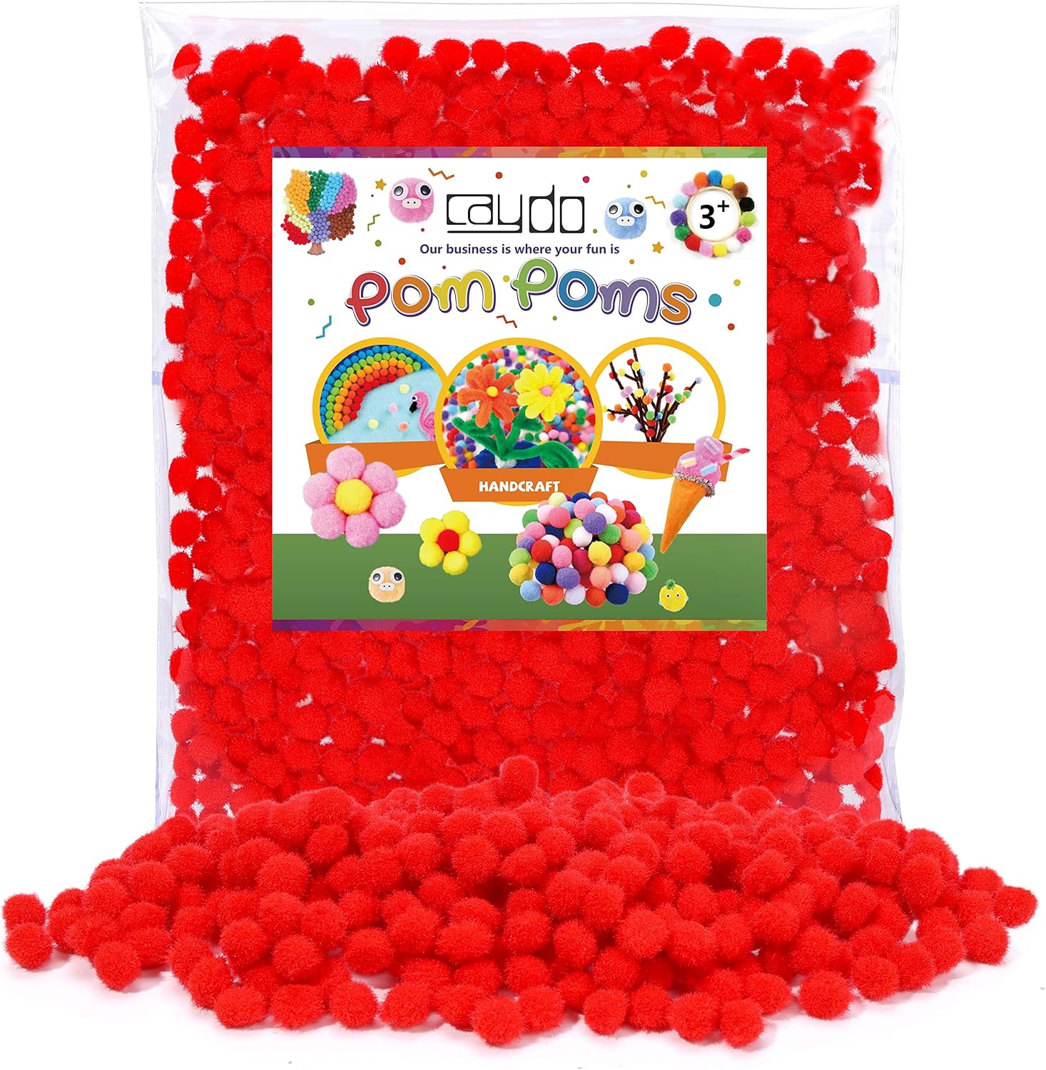 Caydo 500PCS Red Pom Poms, 1cm Small Pom Poms Balls for Kids DIY Art Creative Crafts Projects and for Valentine's Day Decorations