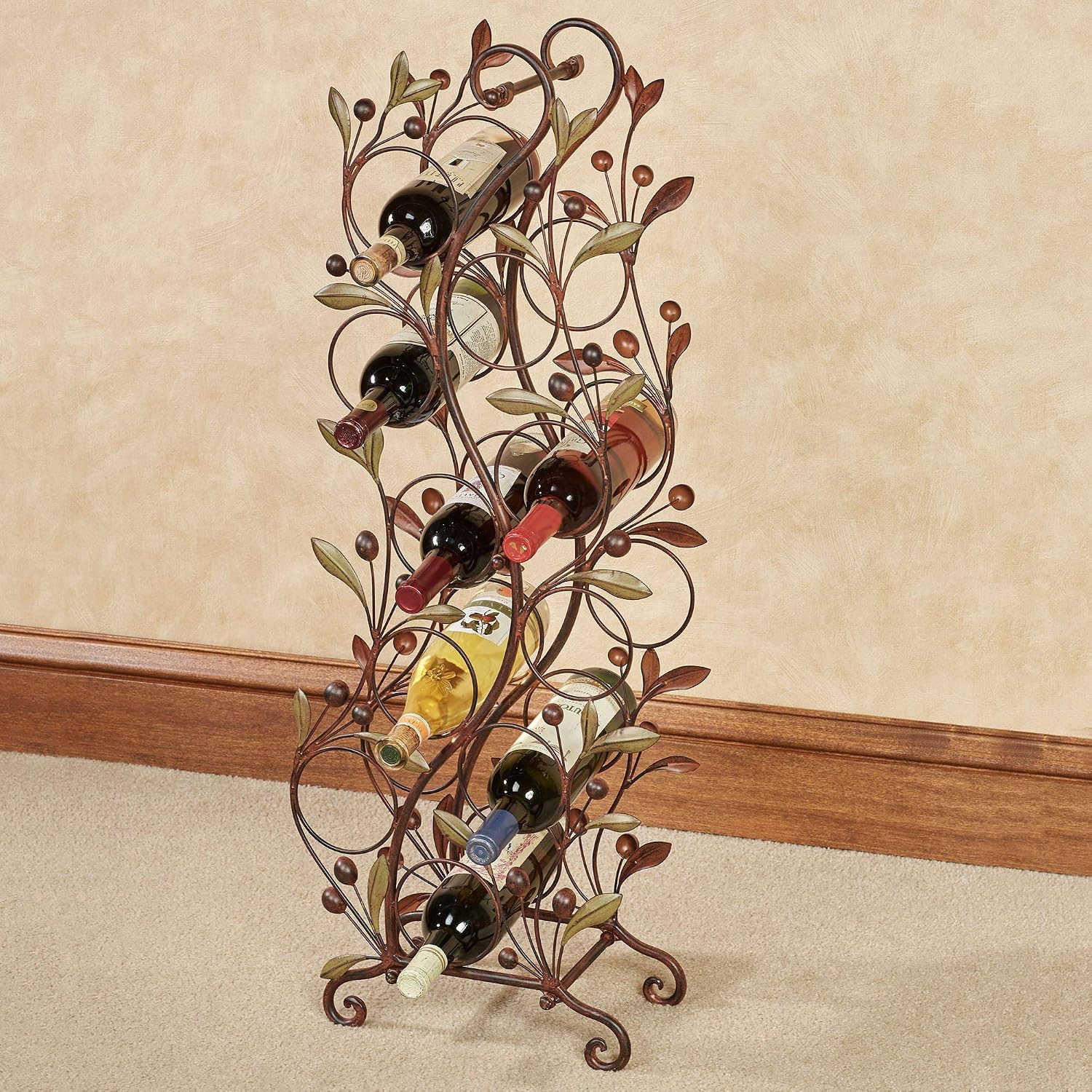 Catalonia Floor Wine Rack - Sage - Made of Metal - Painted by Hand - Vintage Storage Holder for 10 Bottles - Freestanding Organizer