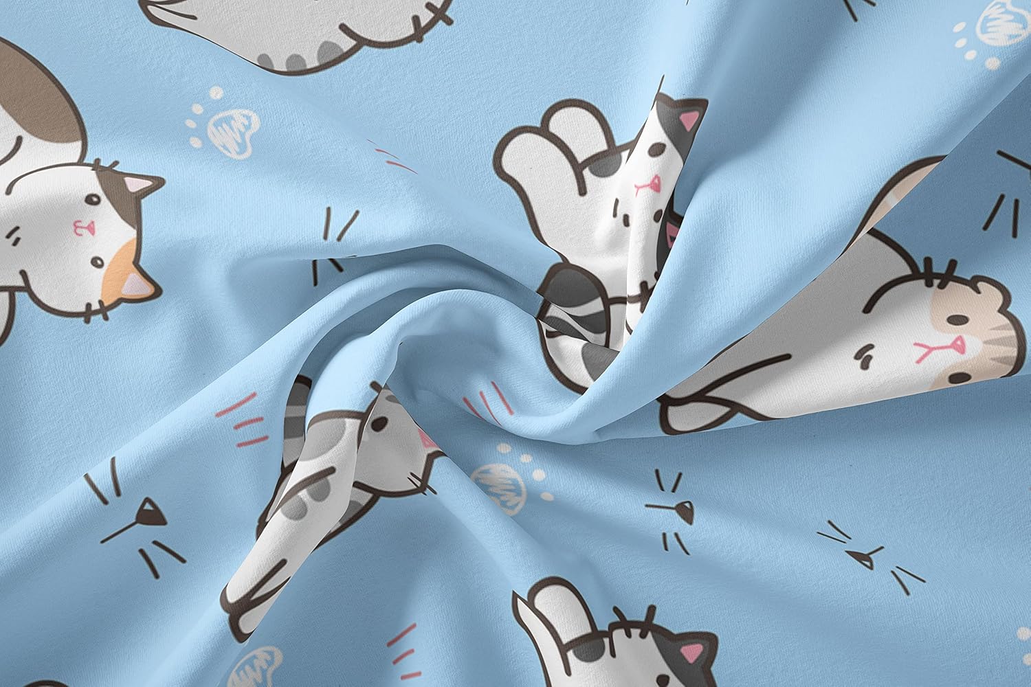 Kawaii Cat Duvet Cover Set Lovely Kitten Blue Print Printed Bedding Set with 2 Pillowcases for Boys Girls Teens Children Bedroom All Season,NO Comforter(Cat Blue Twin)