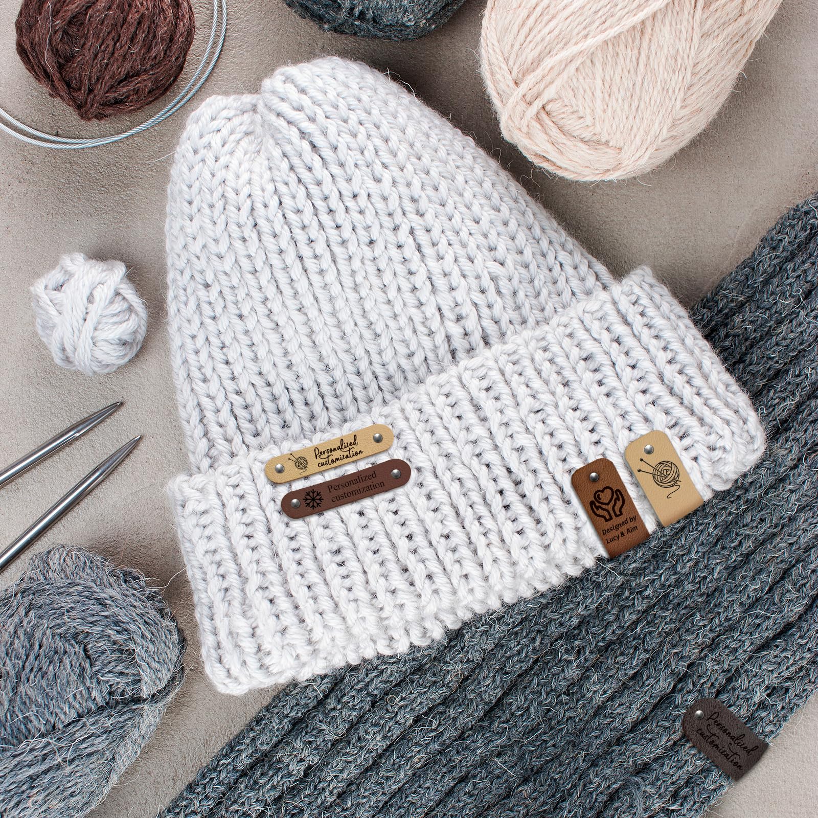 10PCS Custom Leather Tags for Handmade Items - Personalized Crochet Labels with Rivets Embellishment - Knit DIY Craft Accessories - Bulk Items (A(2.5 * 0.8))