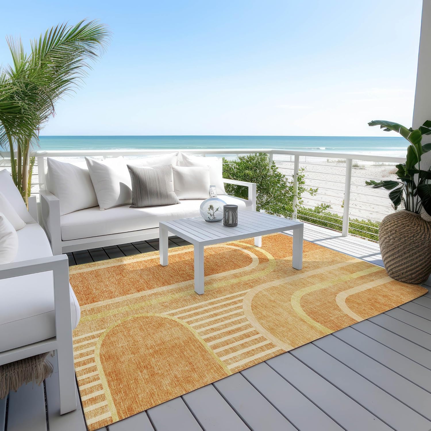 Addison Rugs Chantille ACN532 Orange 10' x 14 Indoor Outdoor Area Rug, Stain Resistant, Machine Washable, Non Shedding, Bedroom, Living Room, Dining Room, Kitchen Rug
