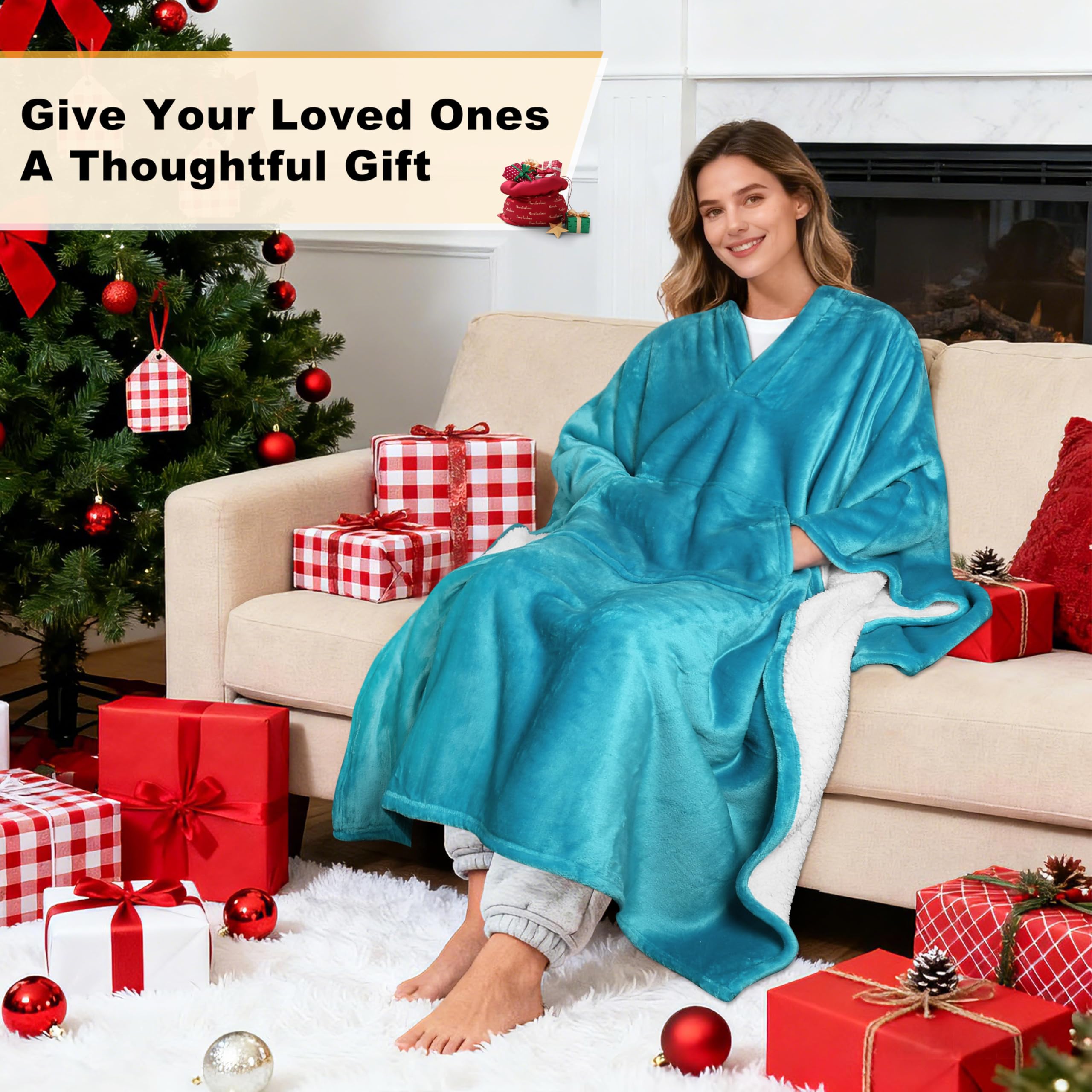 Catalonia Classy Coperta Poncho Con Cappuccio E Tasca – Morbida Sherpa, Unisex, Regalo Invernale Per Adulti