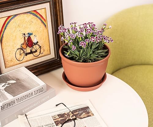 Miniatura 4 de Joojeers Macetas de plástico extra gruesas y resistentes, paquete de 5 macetas de 7.8 pulgadas con agujeros de drenaje y platillos, macetas de