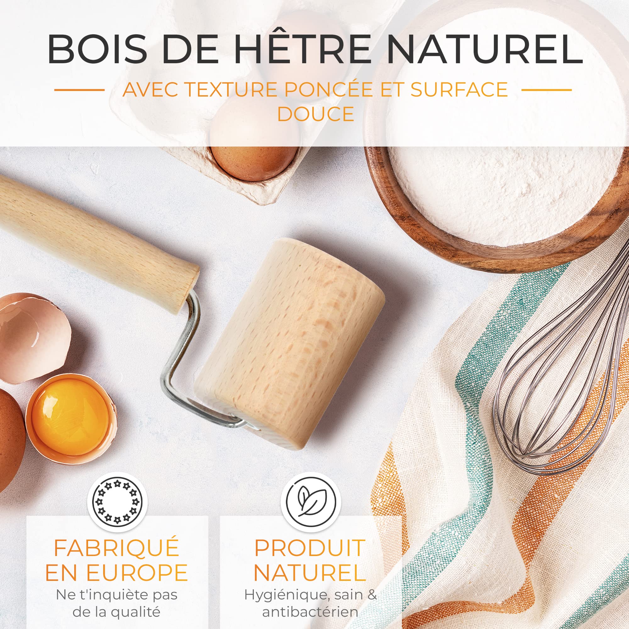 Mattarello In Legno Di Faggio Per Bambini - 22.5x4.5cm, Per Pasta E Plastilina, Sicuro E Durevole - Foto 2