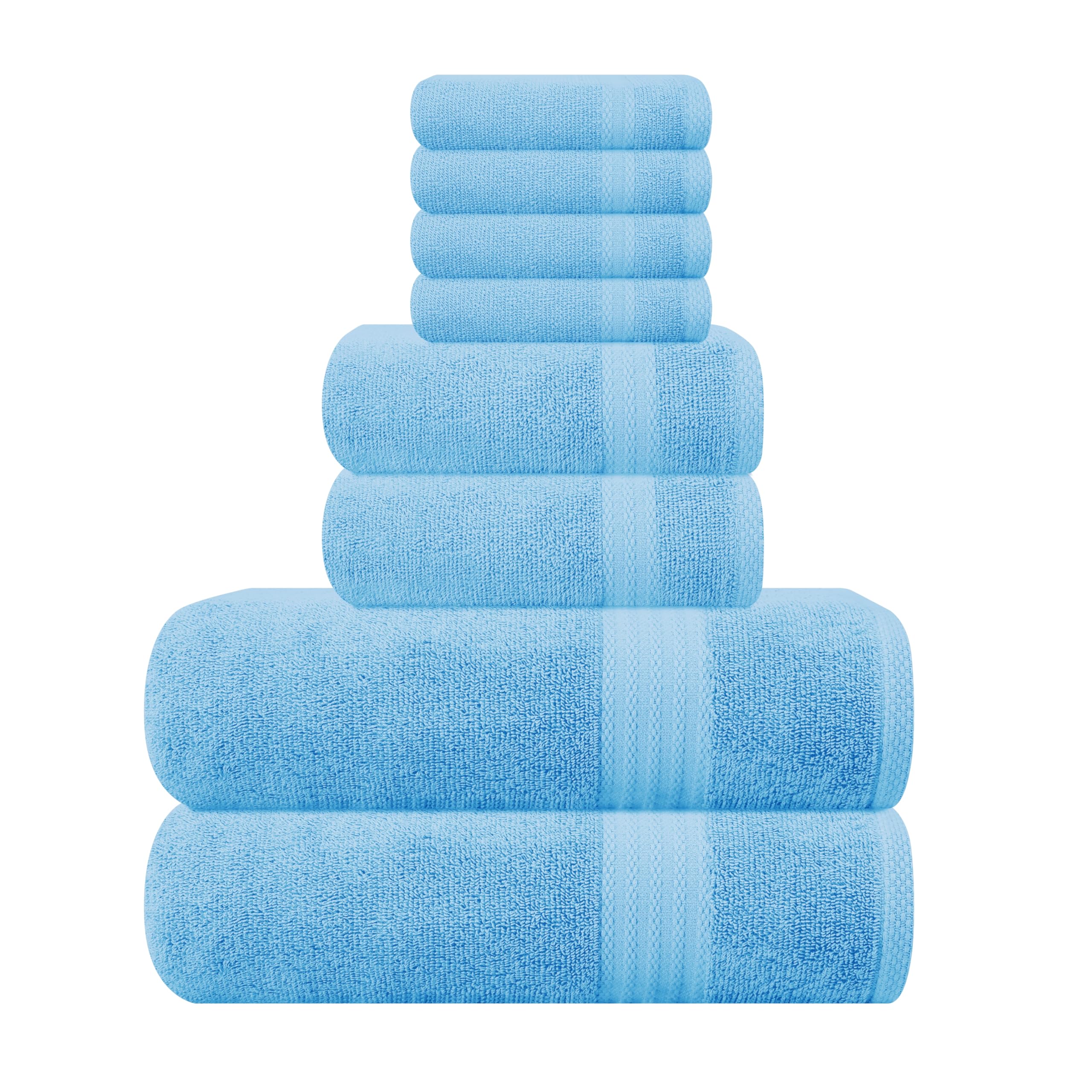 GLAMBURG Ultra Soft 8-Piece Towel Set - 100% Pure Ringspun Cotton, Contains 2 Oversized Bath Towels 27x54, 2 Hand Towels 16x28, 4 Wash Cloths 13x13 - Ideal for Everyday use, Hotel &amp; Spa - Sky Blue