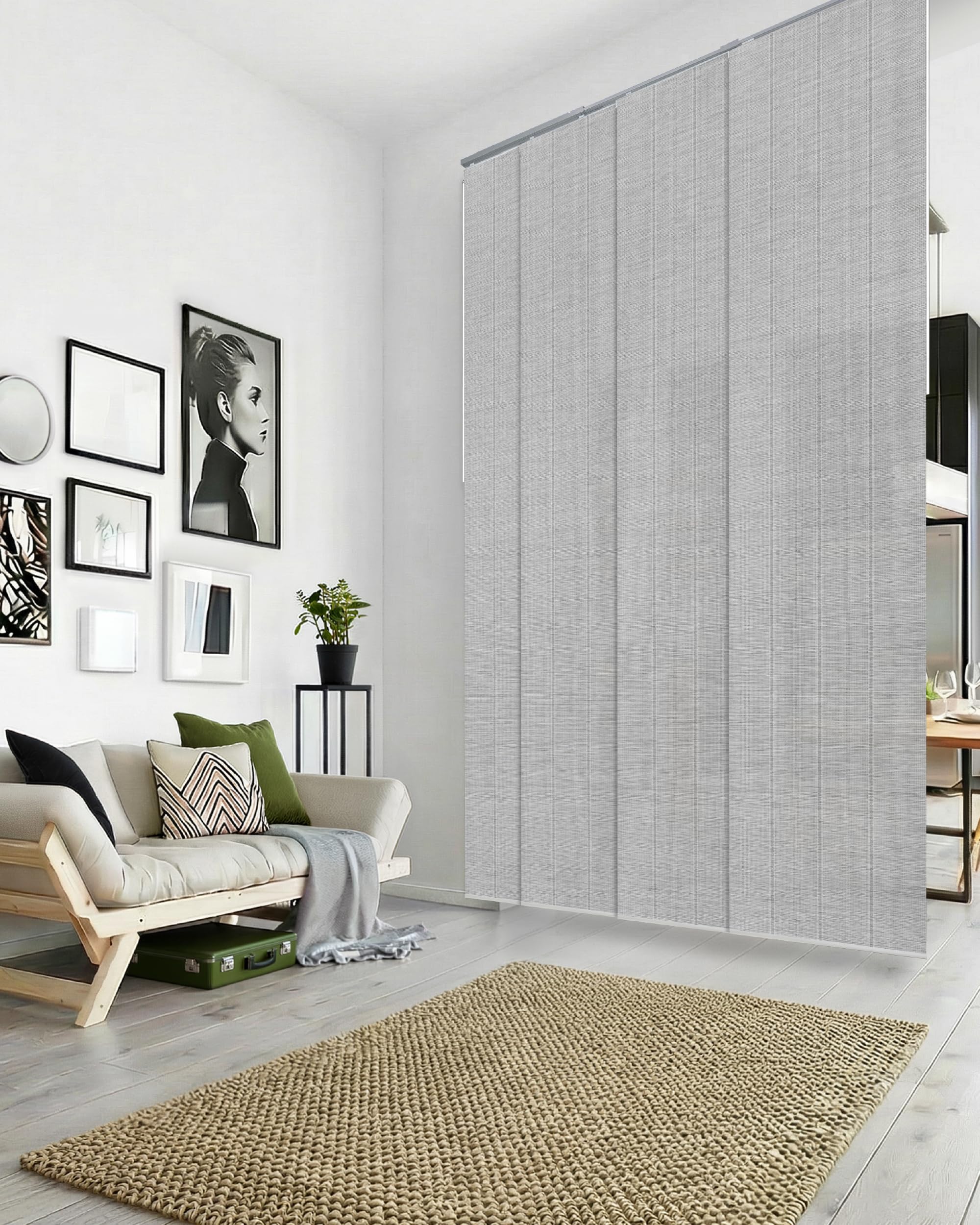 GoDear Design Adjustable Sliding Panel Hanging Room Dividers 45.8"- 86" W x 96" H, Extendable Vertical Blinds for Sliding Glass Doors, Closet Door Blinds Trimmable Fabric Panel Curtain Shades, Airo