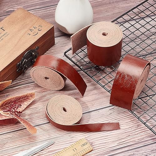 Miniatura 5 de GORGECRAFT Correa de cuero marrón de 2 pulgadas de ancho y 79 pulgadas de largo con patrón de lichi, cordón plano de una sola cara para