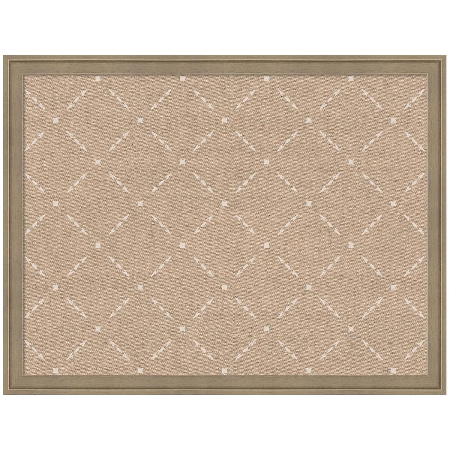 Kate and Laurel Framed Fabric Pinboard 26 x 20, Beige Lattice Pattern Printed Linen Classic Bulletin Board for Use as a Vision Board or Wall Organization, Florence Light Brown Frame