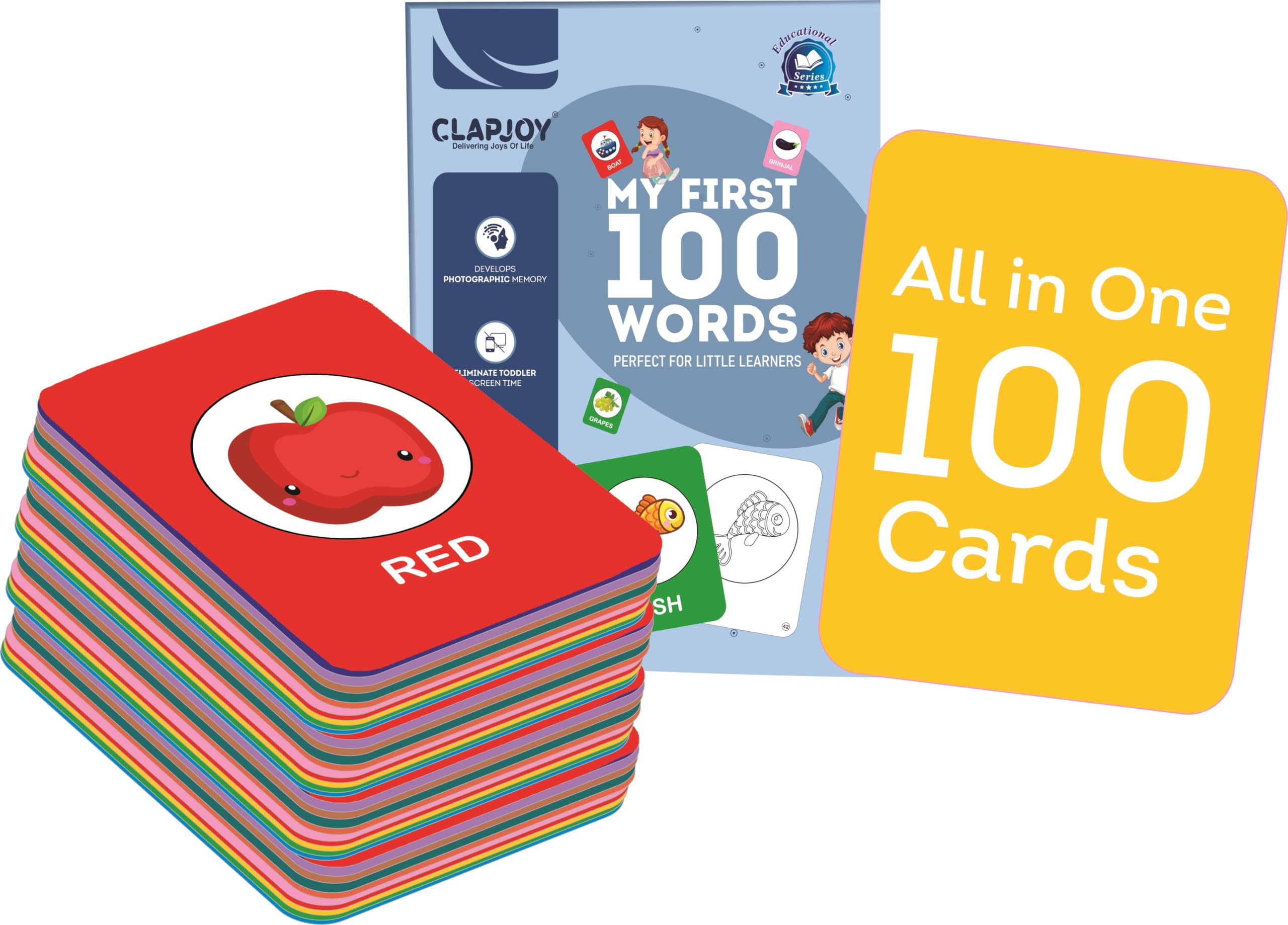 Clapjoy All in One 100 Flash Cards for Toddlers | Non-Tearable flashcards| Water Proof Flash Cards (6 Month – 24 Months) (B09PLD843W) Amazon Price History, Amazon Price Tracker
