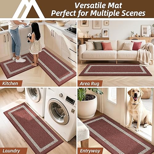 Miniatura 6 de COSY HOMEER Alfombras de cocina antideslizantes 20x30/20x48 pulgadas Tapete grueso de polipropileno para estar de pie en el hogar, lavable a Rojo