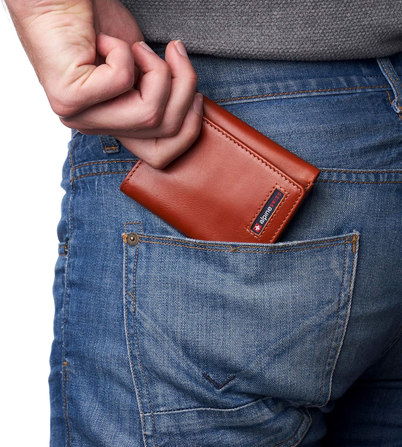 Alpine Swiss Men's Leon RFID Trifold Pocket Wallet – Genuine Leather Wallet for Men, Slim Design with ID Window & Multiple Card Slots, Classic RFID Safe Pocket Wallet in gift box - Image 4