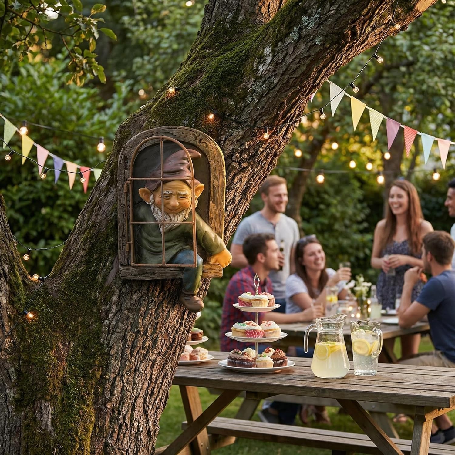 Gnome Statue Tree Face Outside Yard Art Outdoor Statue, 12 Inch Elf Out of The Window Tree Decor and Yard Decorations, Whimsical Gnomes Garden Sculptures & Statues, Fairy Tree Peeker Ornaments