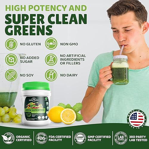 Miniatura 5 de Shoutgriin - Superalimento verde en polvo para preparar batidos de frutas y verduras sin azúcar, lácteos, gluten ni soja para mejorar la salud y el
