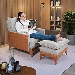 Cadeira Poltrona Reclinável Decorativa Munique Composê Com Banqueta (Cinza Claro)